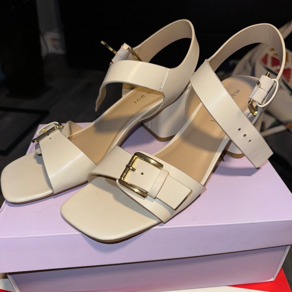 Madden Girl Cream Gold Heels with Ankle Straps